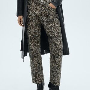 Mango Leopard Print straight jeans - size 2